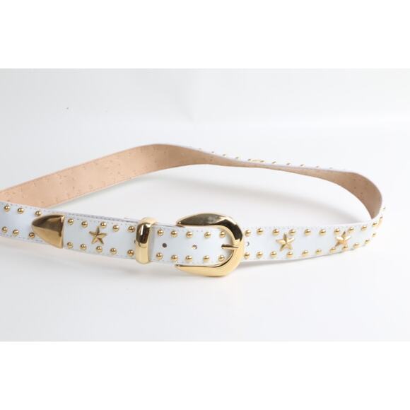 Vintage White Leather Gold-Tone Star Studded Adjustable Waist Belt Size S main image 11